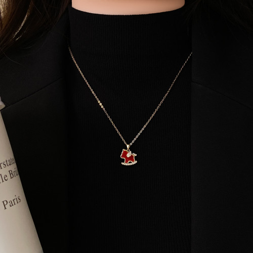 馬上有錢紅色小馬吊墜項鍊女2026本命年毛衣鏈高級感輕奢小衆配飾