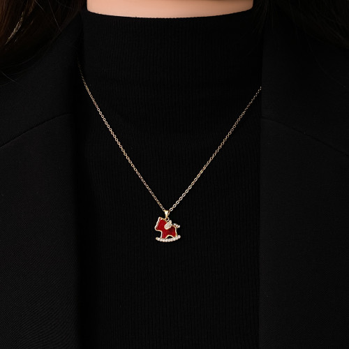 馬上有錢紅色小馬吊墜項鍊女2026本命年毛衣鏈高級感輕奢小衆配飾