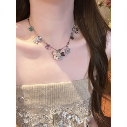 小衆設計感植絨小熊雪花吊墜項鍊女款可愛甜美氣質鎖骨鍊秋冬頸鏈