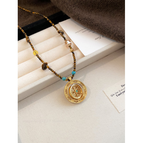 天然虎眼石羅盤長款吊墜項鍊輕奢小衆高級感新中式毛衣鏈秋冬配飾 天然虎眼石羅盤長款吊墜項鍊輕奢小衆高級感新中式毛衣鏈秋冬配飾