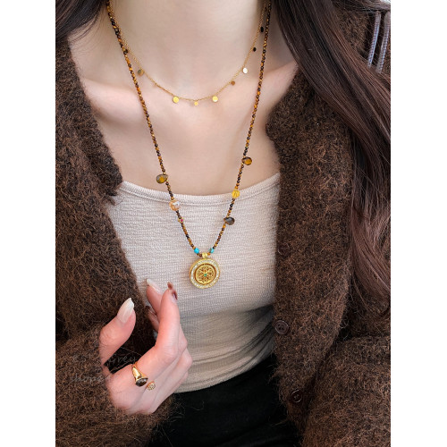 天然虎眼石羅盤長款吊墜項鍊輕奢小衆高級感新中式毛衣鏈秋冬配飾 天然虎眼石羅盤長款吊墜項鍊輕奢小衆高級感新中式毛衣鏈秋冬配飾