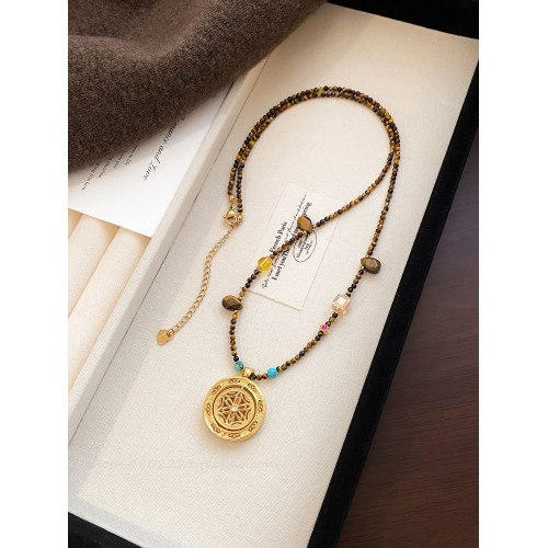 天然虎眼石羅盤長款吊墜項鍊輕奢小衆高級感新中式毛衣鏈秋冬配飾 天然虎眼石羅盤長款吊墜項鍊輕奢小衆高級感新中式毛衣鏈秋冬配飾