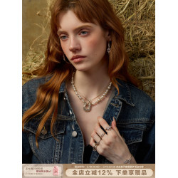 SUMIYAKI 馬年系列浮雕花紋馬蹄釦雙層珍珠項鍊十字架曡戴鎖骨鍊