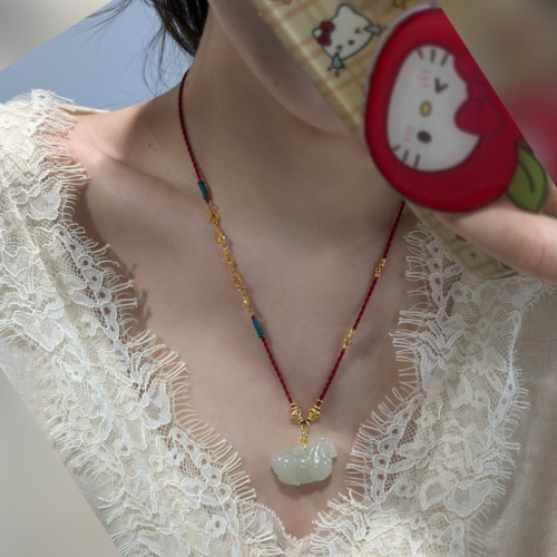 Duos【富馬葫蘆】天然和田玉吊墜   新年紅編繩項鍊