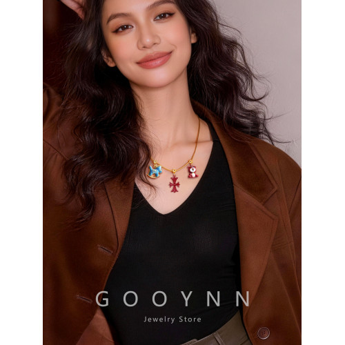 彩色十字架項鍊女款2026新款DIY小馬小熊吊墜飾品鎖骨毛衣鏈配飾