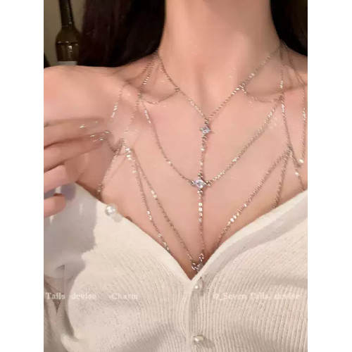 純欲風~潮酷辣妹鑲鑽身體鏈高級感胸鏈性感全身比基尼小衆後背鏈
