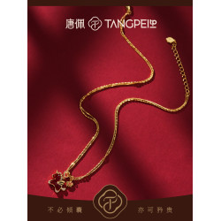 唐珮銅合金合成鋯石項鍊新中式紅色生肖可愛小馬項鍊時尚飾品