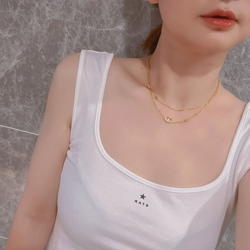 CD多層項鍊小香風輕奢星星字母鎖骨鍊2021款夏季歐美小衆網紅吊墜