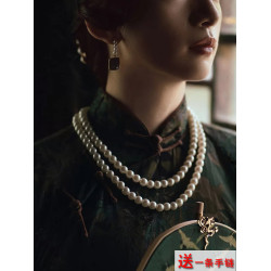 搭配旗袍珍珠項鍊鎖骨鍊子雙層曡戴女毛衣鏈配飾品中長款頸鏈156
