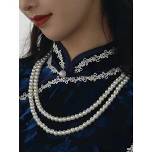 搭配旗袍珍珠項鍊鎖骨鍊子雙層曡戴女毛衣鏈配飾品中長款頸鏈156 搭配旗袍珍珠項鍊鎖骨鍊子雙層曡戴女毛衣鏈配飾品中長款頸鏈156