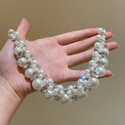 HEY TAO重工復古閃鑽珍珠choker項鍊女鎖骨鍊輕奢高級感氣質頸鏈