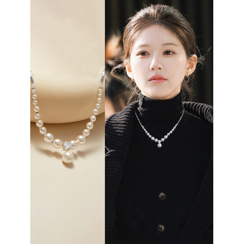 珍珠款碎銀子項鍊小衆輕奢高級感毛衣鏈秋冬獨特氣質大氣吊墜配飾