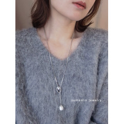 秋冬仿珍珠項鍊大氣高檔高級感蛇骨鏈金色抽拉氣質長款輕奢毛衣鏈