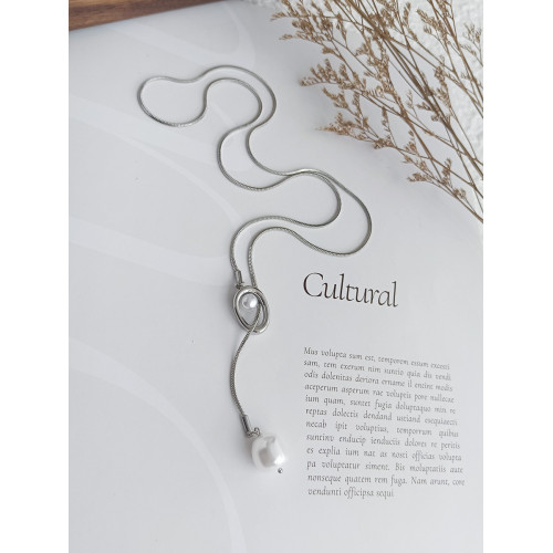 秋冬仿珍珠項鍊大氣高檔高級感蛇骨鏈金色抽拉氣質長款輕奢毛衣鏈