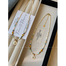 太陽花串珠項鍊女款2026新款高級感輕奢復古小衆吊墜鎖骨鍊配飾春