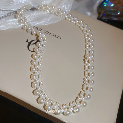 法式復古珍珠串珠項鍊優雅輕奢高級感宮廷風晚宴禮服婚紗鎖骨鍊女