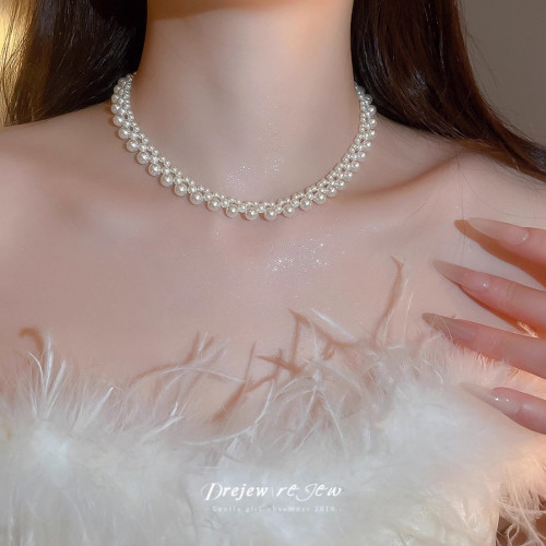 法式復古珍珠串珠項鍊優雅輕奢高級感宮廷風晚宴禮服婚紗鎖骨鍊女