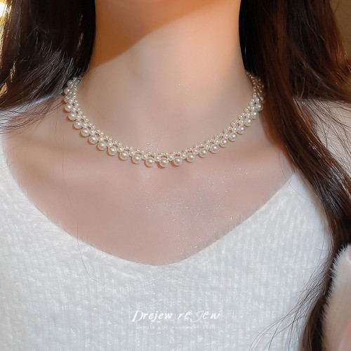 法式復古珍珠串珠項鍊優雅輕奢高級感宮廷風晚宴禮服婚紗鎖骨鍊女