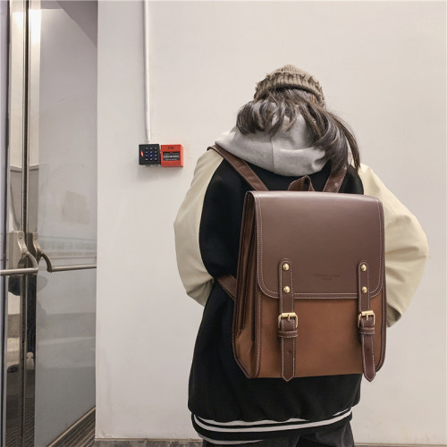 雙肩包女2025新款時尚洋氣日系包蓋式後後背包韓版簡約學生書包磨砂包