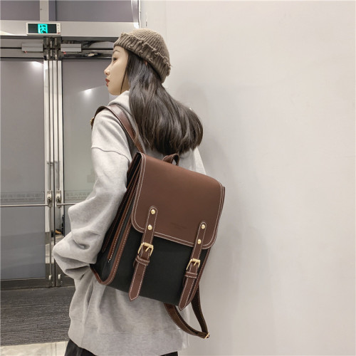 雙肩包女2025新款時尚洋氣日系包蓋式後後背包韓版簡約學生書包磨砂包