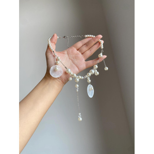 法式復古天然圓片貝殼珍珠流蘇項鍊女超仙氣質海邊度假鎖骨鍊配飾