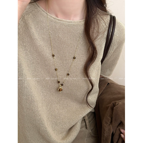 復古美拉德虎眼石雙層曡戴項鍊女生小衆高級感秋冬毛衣鏈百搭配飾