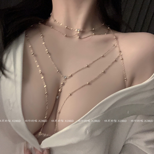 做你的貓：太欲啦！閃鑽氣質掛脖胸鏈身體鏈純欲百搭項鍊網紅飾品