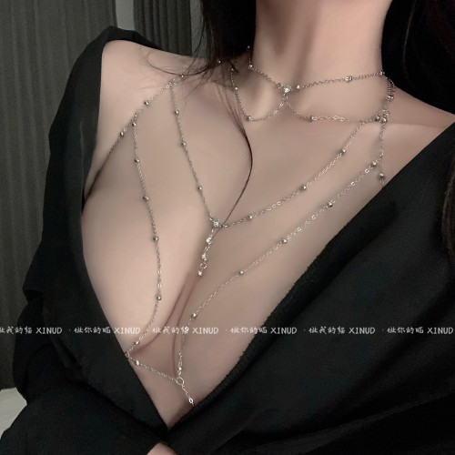 做你的貓：太欲啦！閃鑽氣質掛脖胸鏈身體鏈純欲百搭項鍊網紅飾品