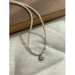 晚睡的桔梗「冶之」法式輕奢珍珠咖啡金珠項鍊輕奢鋯石吊墜鎖骨鍊