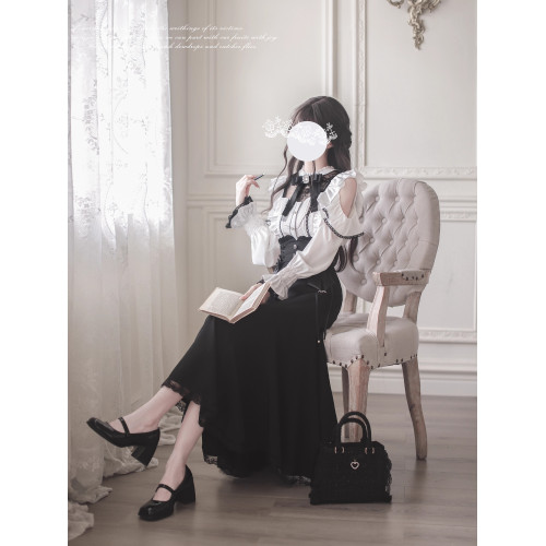 胡桃木JK【千鶴】原創清楚系日系蕾服量産型優雅魚尾裙顯瘦襯衫