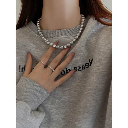 施家真多麻灰色珍珠項鍊頸鏈輕奢小衆毛衣鏈配飾女款2026新款爆款