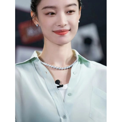 施家真多麻灰色珍珠項鍊頸鏈輕奢小衆毛衣鏈配飾女款2026新款爆款