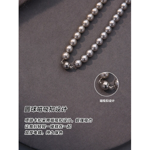 施家真多麻灰色珍珠項鍊頸鏈輕奢小衆毛衣鏈配飾女款2026新款爆款