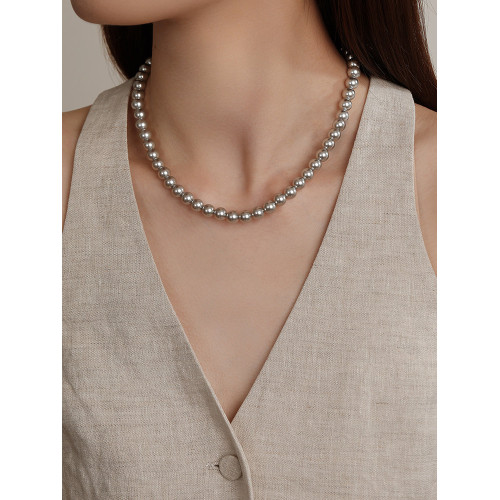 施家真多麻灰色珍珠項鍊頸鏈輕奢小衆毛衣鏈配飾女款2026新款爆款