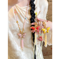 ［漆園蝶］宋錦蝴蝶葫蘆流蘇項鍊女新中式串珠長款毛衣鏈國風配飾