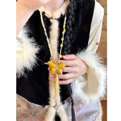 ［漆園蝶］宋錦蝴蝶葫蘆流蘇項鍊女新中式串珠長款毛衣鏈國風配飾