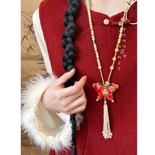 ［漆園蝶］宋錦蝴蝶葫蘆流蘇項鍊女新中式串珠長款毛衣鏈國風配飾