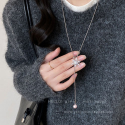 2026年新款雪花虎眼石流蘇項鍊女款輕奢高級感長款秋冬毛衣鏈配飾