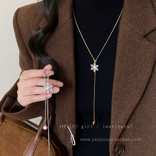 2026年新款雪花虎眼石流蘇項鍊女款輕奢高級感長款秋冬毛衣鏈配飾 2026年新款雪花虎眼石流蘇項鍊女款輕奢高級感長款秋冬毛衣鏈配飾