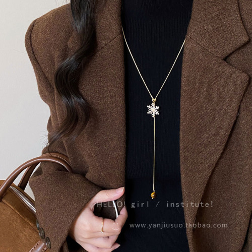 2026年新款雪花虎眼石流蘇項鍊女款輕奢高級感長款秋冬毛衣鏈配飾 2026年新款雪花虎眼石流蘇項鍊女款輕奢高級感長款秋冬毛衣鏈配飾