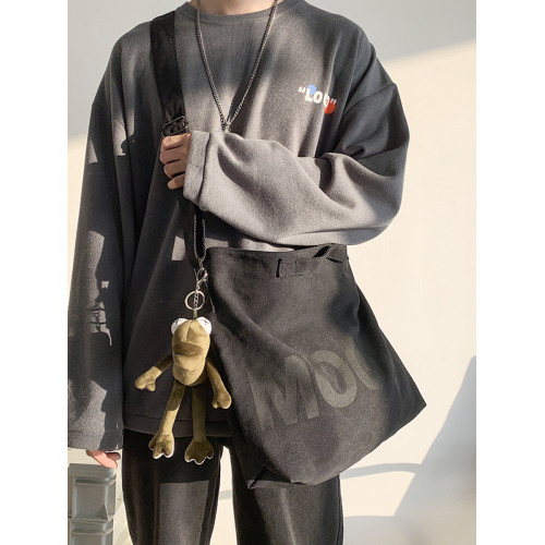 帆布包男斜後後背包大容量日系男生斜背後後背包女休閒郵差學生男士單肩包