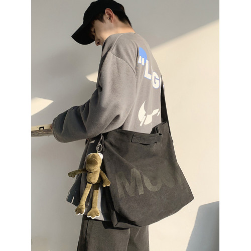 帆布包男斜後後背包大容量日系男生斜背後後背包女休閒郵差學生男士單肩包