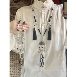 國風瓔珞串珠背雲長款流蘇吊墜項鍊新中式古風漢服馬面裙裝飾配飾