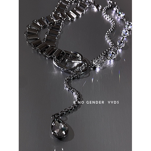 yyds酷系女孩閃鑽項鍊女毛衣鏈choker拼接鏈條龐克風設計感潮