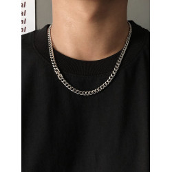 SAZ 不掉色原創嘻哈港風古巴項鍊男鏈子簡約鈦鋼百搭小衆鎖骨鍊潮