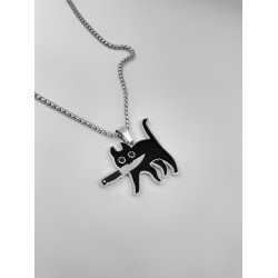 WHYBLUE 叼小刀貓咪項鍊鈦鋼不掉色小衆簡約創意黑貓可愛吊墜學生