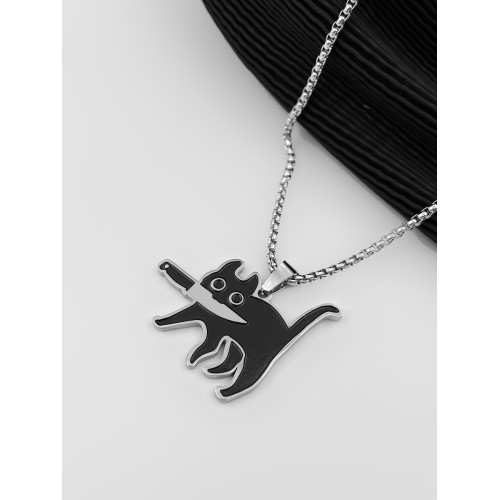 WHYBLUE 叼小刀貓咪項鍊鈦鋼不掉色小衆簡約創意黑貓可愛吊墜學生 WHYBLUE 叼小刀貓咪項鍊鈦鋼不掉色小衆簡約創意黑貓可愛吊墜學生