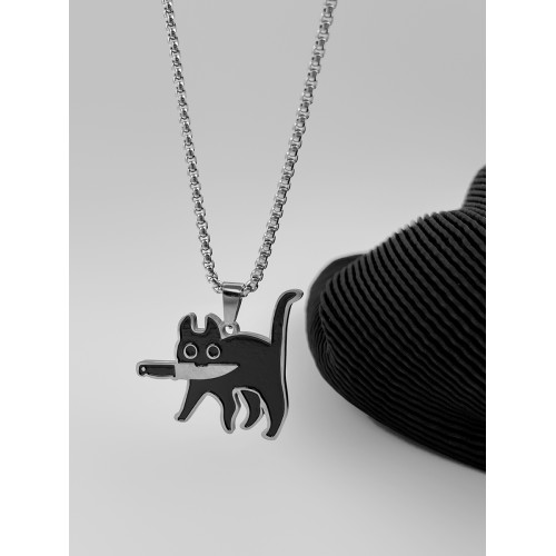 WHYBLUE 叼小刀貓咪項鍊鈦鋼不掉色小衆簡約創意黑貓可愛吊墜學生 WHYBLUE 叼小刀貓咪項鍊鈦鋼不掉色小衆簡約創意黑貓可愛吊墜學生