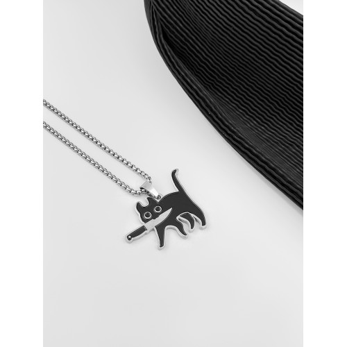 WHYBLUE 叼小刀貓咪項鍊鈦鋼不掉色小衆簡約創意黑貓可愛吊墜學生 WHYBLUE 叼小刀貓咪項鍊鈦鋼不掉色小衆簡約創意黑貓可愛吊墜學生