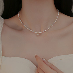 極細百搭小米仿珍珠毛衣項鍊女款2026新款鎖骨鍊高級感輕奢頸鏈配